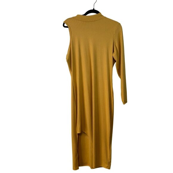 Ashley Stewart Mock Neckline One Sleeve Mustard Yellow Midi Dress Size 1X - Picture 2 of 10